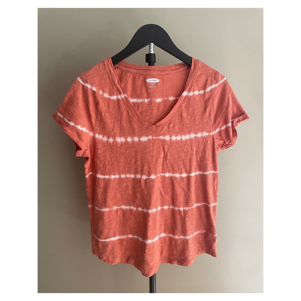 Orange Tie Dye T-Shirt Women's Medium Old Navy V-Neck Tee Cotton Boho Casual